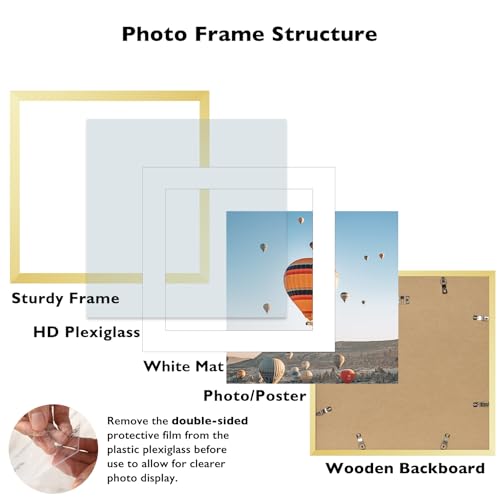 Image of JCJMY 20x20 Picture Frame Gold with 16x16 Mat, Display Photo 16x16 with Mat or 20 x 20 Without Mat, Wall Hanging Large 20x20 Poster Frame with Shatter Resistant Plexiglass,Gold
