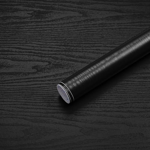 Peel and Stick Wallpaper Wood Contact Paper Black Wood Grain Wall Paper Thicken Textured Waterproof Easy to Clean Decorative Self-Adhesive Film for Cabinets and Drawers Surfaces 17.5In X 118In