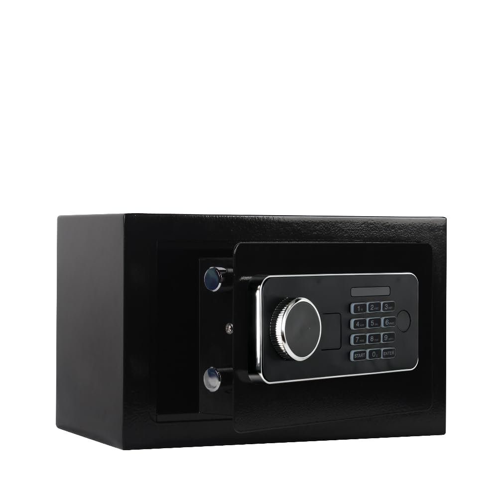 Small Steel Safe Box, Electronic Keypad Lock with Backup Keys, 0.4 Cu Ft, Black – for Documents Jewelry Cash, 12.2" X 7.87" X 7.87"
