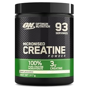 OPTIMUM NUTRITION Creatina en Polvo Micronizada, Polvo de Monohidrato de Creatina 100 % Puro para Rendimiento y Potencia Muscular, Sin Sabor, 93 Porciones, 317 g