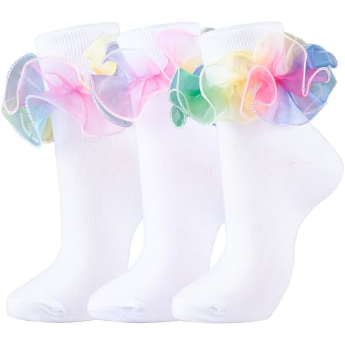 NiceBaby レディース ビッグフリルソックス ダブルレースターンカフ(サイズ9-11), 8008-マルチカラー-3組, One Sizeの商品画像（Amazon）