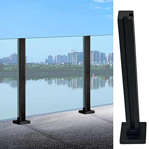 Poteau garde-corps verre noir acier inoxydable pour rampe escalier extérieur et balcon