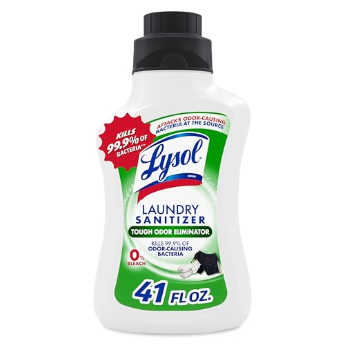 Lysol Tough Odor Eliminator Laundry Sanitizer Additive, Sanitizing Liquid for Gym Clothes and Activewear, 0% Bleach, Eliminates Odor Causing Bacteria, 41oz