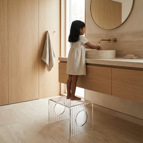 Image of Acrylic Bathroom Stool /Patla 12 * 15 * 12 inch(l*b*h) Color- White,Matt,Smoke,Clear,Clear with Black Stripes (Clear with Stripes)