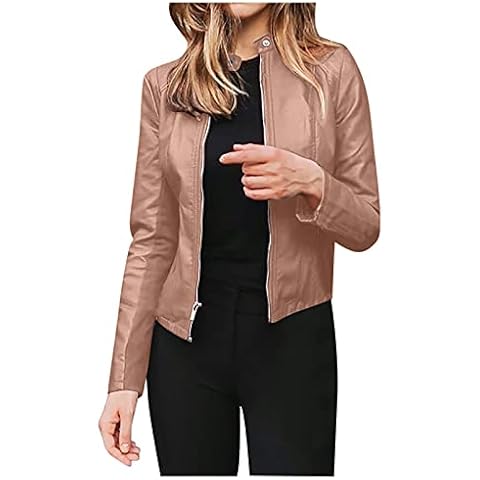 INESVER Womens Faux Leather Short Jacket Zip Up Moto Biker Slim Fit Jackets Coat Lightweight Bolero Outwear Cover