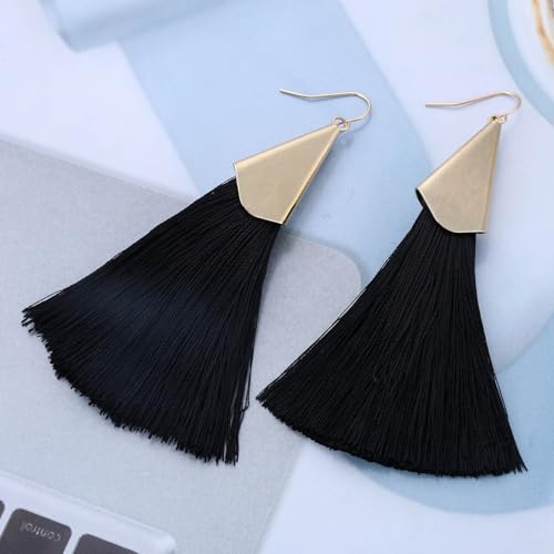 IRCOMULTI Bohemia Black Handmade Tassel Dangle Earrings Tassel Long Thread Earrings Holiday Fringe Drop Earring Jewelry for Women by IRCOMULTI - Image 3