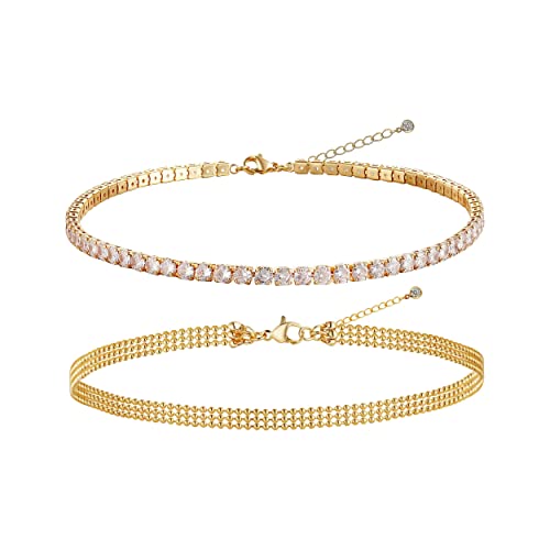Ascomy Gold Ankle Bracelets For Women Dainty Layered Classic Tennis Ball Chain Anklets Shining Cubic Zirconia Diamond Rhinestone Anklet Bling Summer Beach Foot Chain Anklet Jewelry Gift For Teen Girls #TOP5