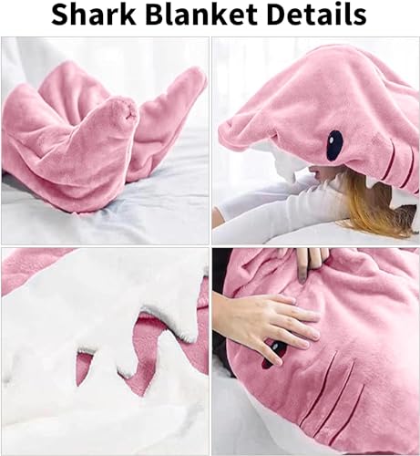 Shark Blanket Adult, Shark Blanket Super Soft Cozy Flannel Hoodie, Shark Onesie, Shark Blanket Hoodie, Shark Sleeping Bag Wearable Blanket for Adults (Pink,XXL)