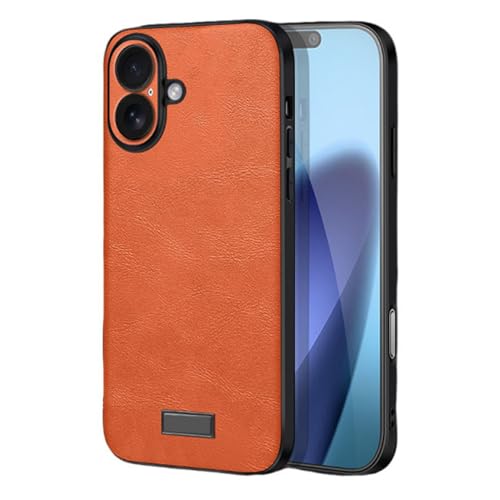 Coque iPhone 17 en cuir PU premium orange avec protection caméra chic