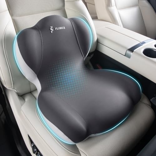 Image of FLORICH Memory Foam Truck Seat Cushion,Car Seat Cushion and Lumbar Support Pillow for Office Chair, Ergonomic Back Support & Sciatica Relief for Long Drives(Grey)