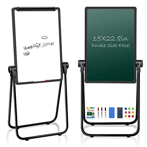 JOYOOSS 15" x 22.8" Kids Art Easel U-Stand Whiteboard Easel Dry Erase Board with Stand Height Adjustable Rotating Foldable & 360Â° Rotating Flipchart Easel for Kids Students (Black)