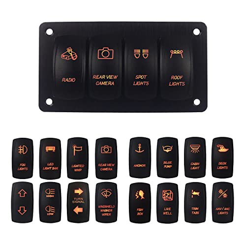 Image of 4 Way Customize Rocker Switch Amber Backlit Multi Function Toggle Switch Panel for Marine Yacht RV UTV ATV SXS Side by Side Dashboard IP66