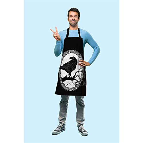 Beabes Black Crow Chef Apron 27 X 31 Inch Black Crow On Tree Branch Scandinavian Runes Durable Non-Pilling Bib Aprons For Bbq Grilling Gardening With Adjustable Neck Strap #TOP2