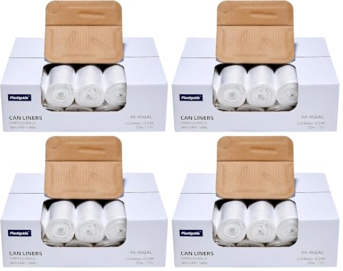 Image of 40-45 Gallon Clear Trash Can Liners - 250 Count Bulk, 40'' x 48'', High Density Garbage Bags for Outdoor, Recycling, Commercial, and Industrial Use (Pack of 4)