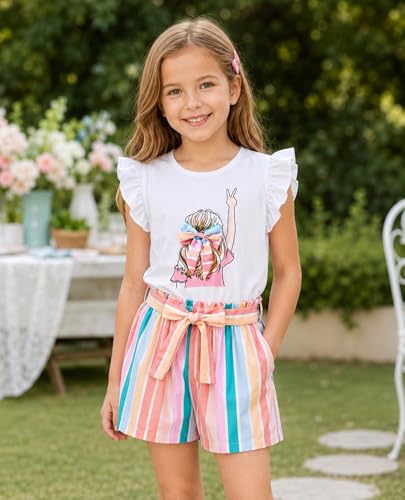 Image of Girls Summer Outfits Cute Sleeveless Top High Waisted Short Sets with Pockets Teen Girl Clothes Size 6-14 T