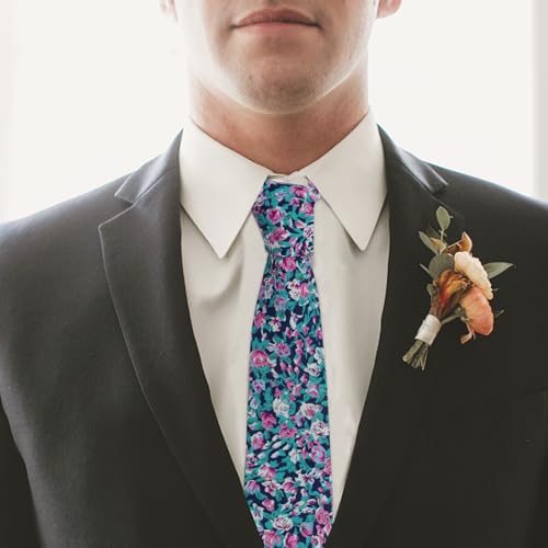 Image of Mantieqingway Men's Skinny Tie, Cotton Floral Ties for Men Wedding Necktie for Groom, Groomsmen, Missions, Dances