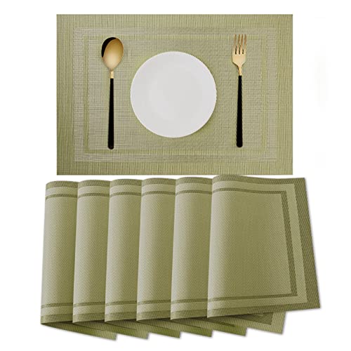 jiuzcare Set De Table 6 Set 30x45cm Lavable Chemin De Table Set De Table Dessous De Table Chemin De Table Set De Table PVC Pad De Repas RéSistant Chaleur Durable Ensemble De Double Motif Design, Vert Cover