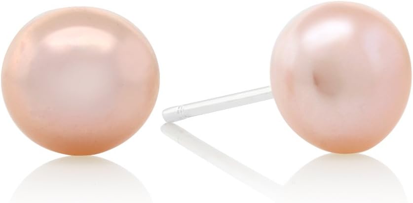 Gem Stone King 3-Row 7-8MM Pink Cultured Freshwater Pearl 18 Inch Necklace and Earrings Jewelry Set For Women