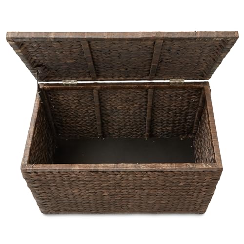 Image of Casafield 30 inch Storage Chest with Lid, Handles, Safety Hinge - Espresso Dark Brown, Hyacinth Wicker Storage Trunk for Entry Way, Living Room, Bedroom