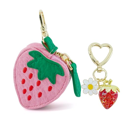 Strawberry fruit charm coin purse and cute strawberry keychain 2pcs, cute keychain, mini pouch, purse gift for girls