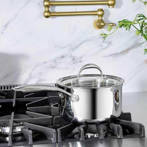 Image of KEAWELL K3 Premium Tri-Ply Fully Clad Saucepan with Lid (3-Qt) | Tri-Ply Fully Clad Stainless Steel Saucepan; Small Pot with Lid; Even Heating; Induction and Oven Safe; For All Stovetops