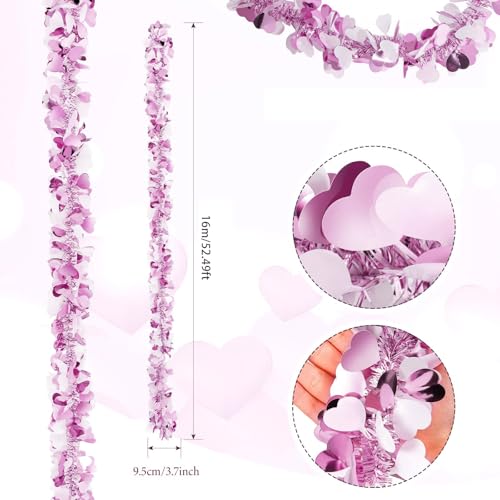 Image of 52Ft Valentines Day Garland Decorations, Glitter Hearts Purple Tinsel Garland for Valentines Tree Mantle, Pastel Heart Decor Party Supplies (52 Ft, Heart)