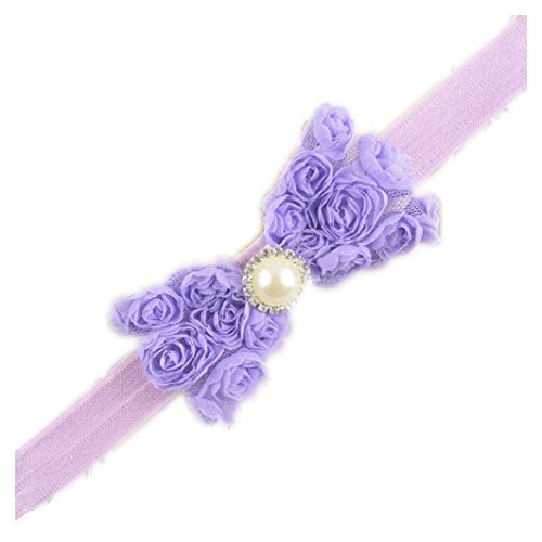 Baby Girls Headbands Lace Rose Bows Pearl Elastic Hair Band Kids with15 colors (Lavender+Purple)4