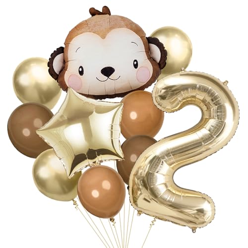 Globos de safari, globos de aluminio de mono safari de la selva, globos de animales de zoológico para decoración de fiesta de cumpleaños temática de zoológico (número 2)