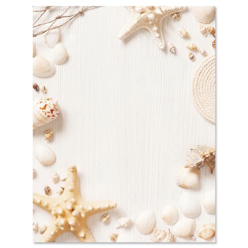 Current Beach Frame Letter Paper - Spring Stationery Papers With Decorative Beach Border, Printable Holiday, Wedding & Bridal Shower, & Invitation Sheets, Set of 25, 8 1/2
