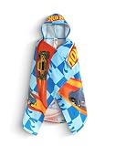 Hot Wheels Toalla Tipo Poncho Azul para niños con diseño de Pista de Carreras de Autos | Ropa de Playa con Capucha, Estampado de Autos múltiples y diseño a Cuadros | Cubrepisas para la Piscina
