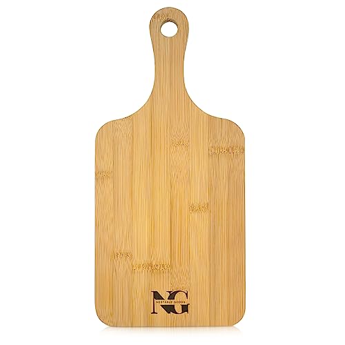 Nestablegoods Rubber Wood Cutting Board with Handle - Non Slip Design with 100% Ecological Bamboo cutting boards - Chopping Board Great for Cutting Fruits, Cheese Vegetables