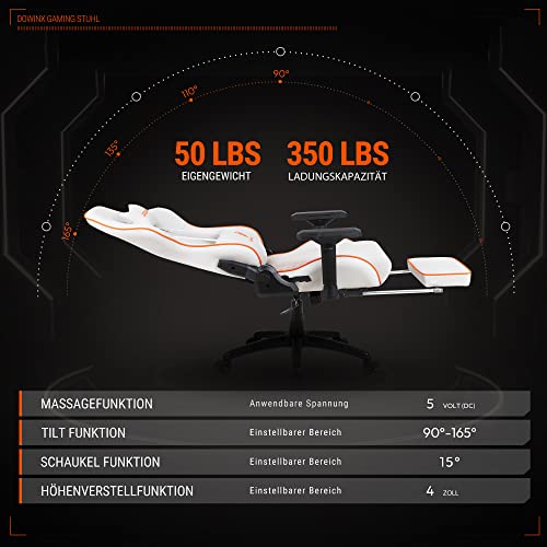Sedia da gioco – Sedia da ufficio L con braccioli e poggiapiedi 4D, in pelle PU, con elevata capacità di carico, ergonomica, adatta come poltrona da gioco, 150 kg (bianco) - Sedia gaming - Immagine 7