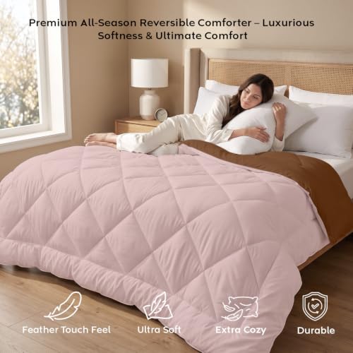 Image of AYKA Reversible Comforter 220 GSM Microfiber Reversible AC Comforter /Blanket for Winter /Quilt /Duvets for Queen Size Single Bed Comforter (60 * 90, Brown & Peach)| TC - 220