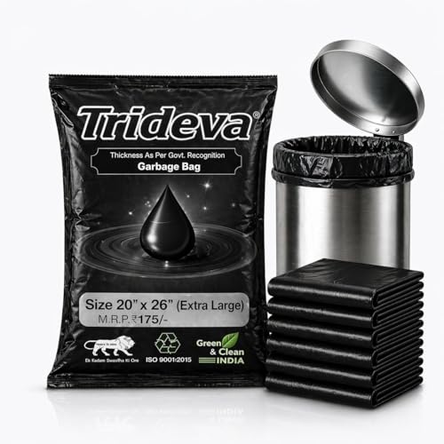 Image of Garbage Bags /Dustbin Bags - 120 Micron Heavy - Duty Trash Bags (20 x 26 Inches) - Extra-Medium Leak -Proof Bin Liners for Kitchen, Office - 500g Pack (Black, Pack of 1) - 10 Bags