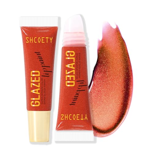 Red Lip Gloss, Burgundy Lipgloss Liquid Lipstick Long Lasting, Glitter Shimmer Lip Plumper, Shine Highly Pigmented Waterproof Non-stick Lipstick Makeup Gift for Women Girls