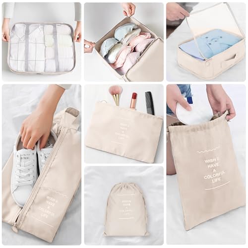 TXBOBECO 10 Stück Koffer Organizer Set,Packing Cubes,Beige – Ansicht 4
