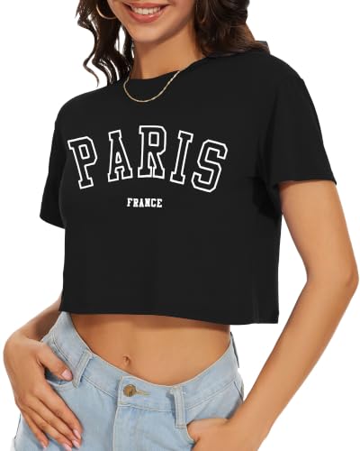 Image of Womens Crop Tops Summer Short Sleeve Round Neck T-Shirts Loose Fit Blouse
