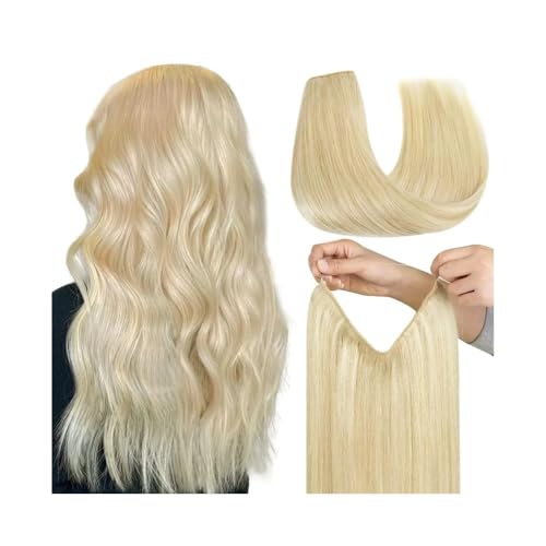 Extensiones de cabello rubio 613 liso natural con hilo invisible de 18 pulgadas y 120g