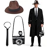 Press Photographer Costume: you will receive a brown fedora hat,a jumbo inflatable camera, a costume necktie and a press card, complete costume accessories set for you to create authentic vintage paparazzi photographer character Brown Fedora Hat: ado...