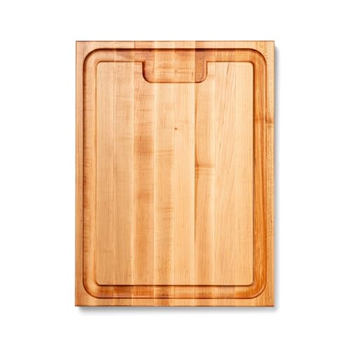 John Boos Aujus Series Rectangular Wooden Maple Cutting Board 24 x18 1.5 Thick, 18-lb Reversible Butcher Block with Sloped Juice Groove, Edge-Grain & Finger Grips Made in the USA