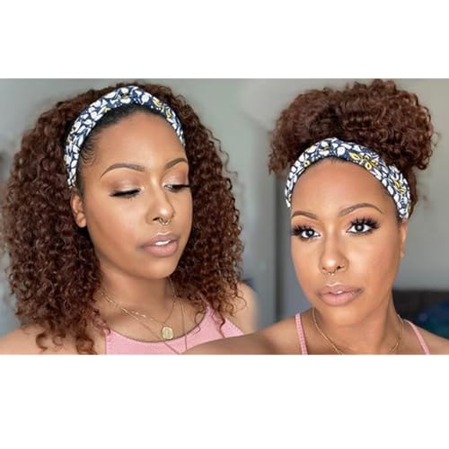 Image of Punmasa Headband Wig Human Hair Deep Wave Chocolate Brown Headband Wigs for black women Glueless Wigs Human Hair Machine Made 150% Density headband wig human hair with Headbands (12Inch)