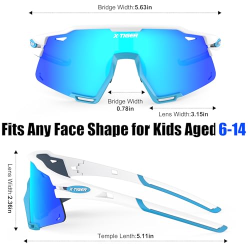 Image of X-TIGER Polarized Kids Sunglasses Youth Baseball Sunglasses UV400 Boys Girls Sports Sun Glasses for Softball Cycling Scooter