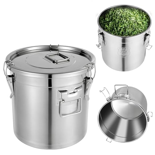 Cubo de acero inoxidable hermético con tapa y clips de cierre, 6 L, 12 L, 21 L, 33 L, para alimentos como arroz, harina, cereales, té, especias, adecuado para cocina, restaurante, hotel, almacén (21 L