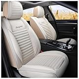ZMLYQ Autositzbezüge für 5 Sitze sind geeignet für Skoda Citigo Enyaq iV Fabia Kamiq Karoq Kodiaq wasserdicht/Leder,cremefarben