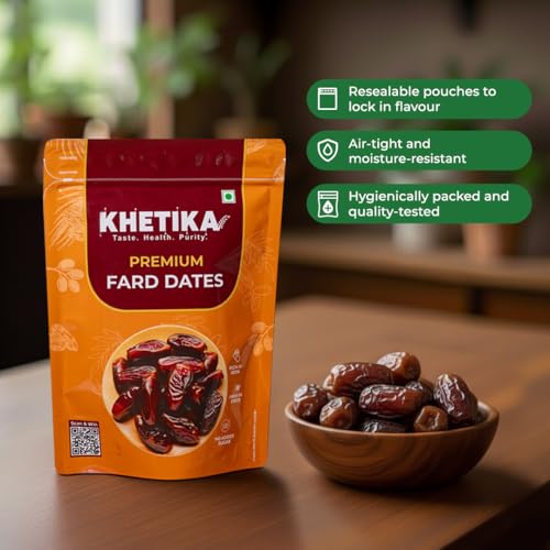 Image of Khetika Premium Fard Dates 400gm, Dry Fruits, Healthy Snacks, Khajoor, Khajur, Dry Fruits, Healthy Snacks, Dates with No Added Sugar Healthy Food & Nutritious (Pack of 2)
