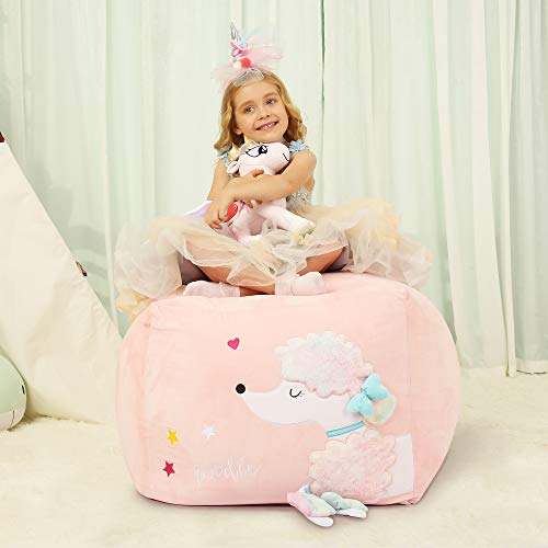 Kids Bean Bag Chairs Pink, Poodle Toy Organizers And Storage For Girls Bedroom, Velvet Fabric Super Soft Extra Large Cover Only #TOP3