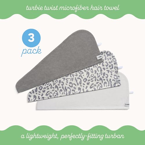 Image of Turbie Twist 3-Pack Microfiber Hair Towel for Beauty, Travel, Gifting - Hair Wrap Turban for Straight, Wavy & Curly Hair - Premium Personal Care - Snow Leopard