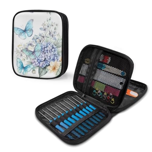 Image of Butterfly Crochet Hook Case Portable Floral Crochet Hook Organizer without Hooks and Accessories Crochet Storage Organizer for Airports and Parks