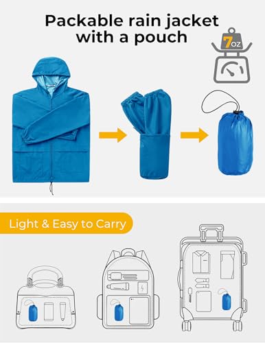 Image of COOFANDY Mens Packable Rain Jacket Lightweight Waterproof Raincoat with Hood Outdoor Rain Gear Travel Hiking Cycling