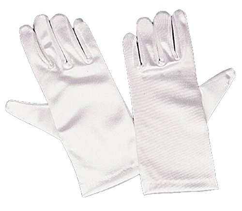 Girls White Satin Gloves Large (8-12)